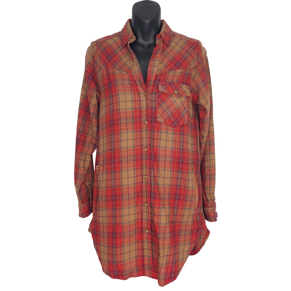 Tasha Polizzi Collection Red Plaid Flannel Shirt Dress Tunic Western Women S
